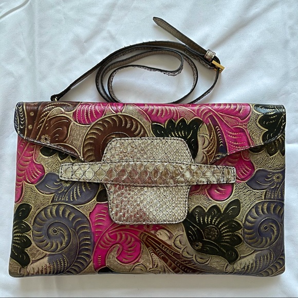 Vintage Python-Skin And Embossed Leather Clutch - Picture 2 of 11